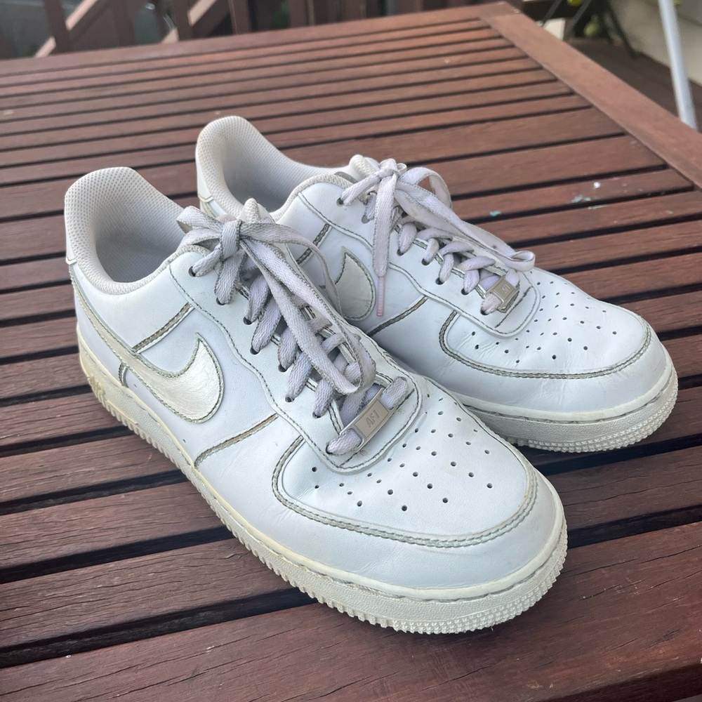 Great condition silver Nike Air Force ones